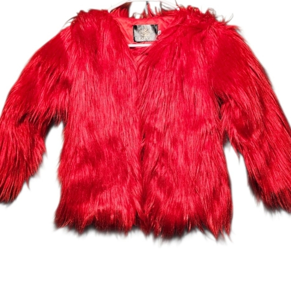 QIYE Vibrant Red Faux Fur Jacket for Women Small EUC PTP 18 - Picture 4 of 6